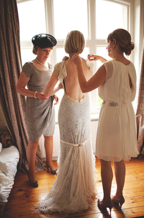 sarah houston sapphire vintage wedding dress feather swarowski crystals backless back